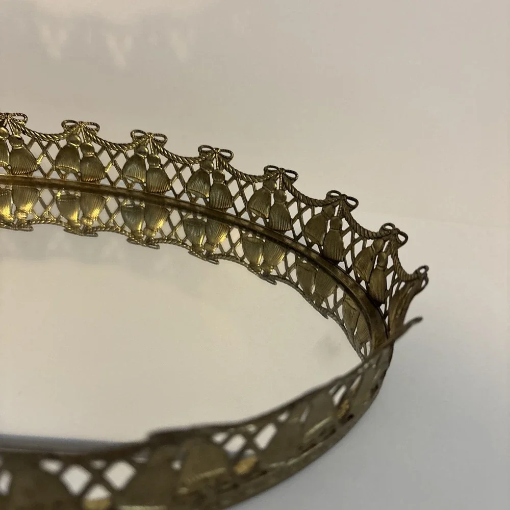 Vintage Gold Filigree Metal Mirror Vanity Dresser,
